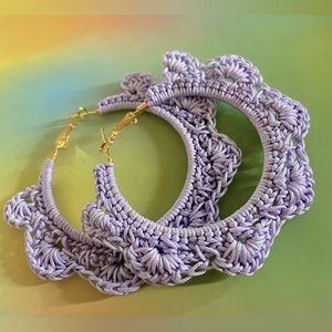 CROCHET SHELL LACE HOOP EARRINGS- LILAC